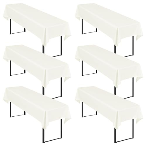 6 Stück Elfenbein Biertisch Tischdecke universal für 50cm u.70cm Biertische Hussen für Biertisch, Blickdichte Polyester Biertischhussen Biertisch-Husse Rechteckige Tischdecken Waschbar-250x100cm