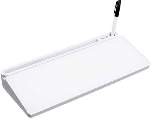 Navaris Desktop Glass Board with Storage Space - Small Deskboard Whiteboard - Dry-Erase-Board includes Black Marker - Home Office Accessories - Manage To-Do Lists & Get Organised
