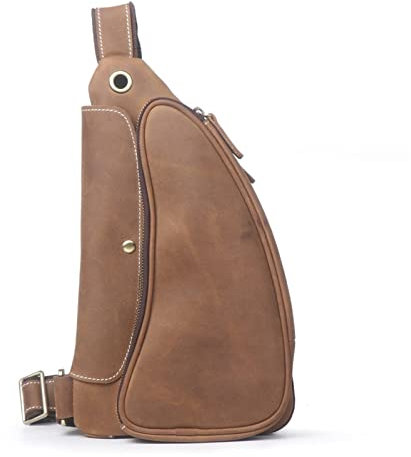 BHBYAFASH Crossbody Brusttasche, Herren-Vintage-Leder-Mehrzweck-Sling-Tasche Brustschulter Crossbody-Geldbörse for Outdoor-Reisewanderung Radfahren-Daypack(Vintage Brown)