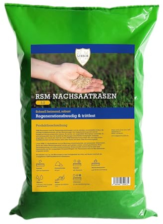 Linsor 2,5kg RSM 3.2 Nachsaatrasen - Rasenreparatur für 75m² - Trittfest | Schnellkeimende Rasennachsaat zur Reparatur und zum Overseeding, zertifizierte Regel-Saatgut-Mischung für Sonne & Schatten