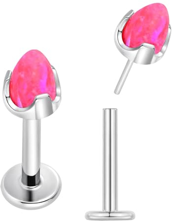 Pierced Koala 2 STK Titan 16G Gewindeloser Flachrücken-Kegel Opal Edelstein Ohrstecker Labret Tragus Knorpel Lippe Monroe Conch Körperpiercing Schmuck