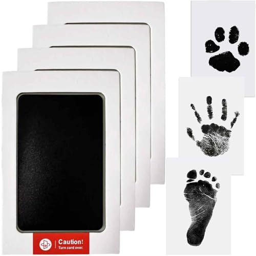 Tianher Impronta Mani e Piedi Neonati,4 Pcs Kit Impronta Cane Set Impronte Bimbi con 8 Carte Scheda di Stampa Bianca Sicuri Cuscinetto del Timbro Senza Tocco Regalo Battesimo Bimbo