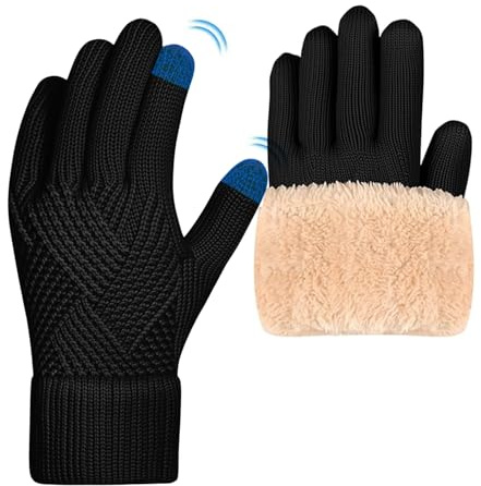 Gucass Gants Femme Hiver Chauds Polaire, Thermiques Tricot Laine Gants à Écran Tactile, Cadeau Femme pour Ski Vélo Course à Pied Outdoor Sport, Noir