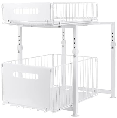 HUOLE - Almacenamiento de cocina, deslizante, almacenamiento bajo fregadero de acero, almacenamiento duro y organización de cocina, regulable en altura, para cocina, oficina, baño, 29 x 38 x 49 cm
