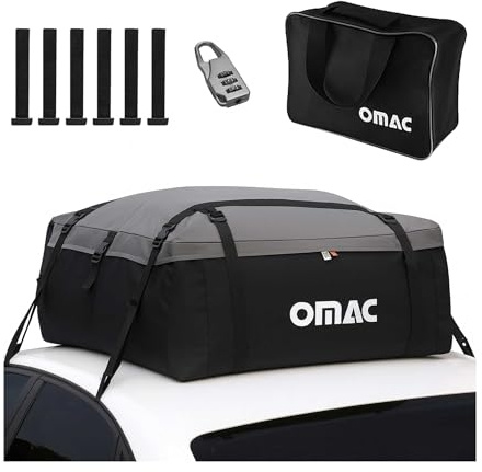 OMAC Auto Dachbox 500 Liter Faltbare wasserdichte Dachtasche Gepäckbox mit Aufbewahrungstasche und 6 Verstärkungsschnallen kompatibel mit Autos mit/ohne Dachträger