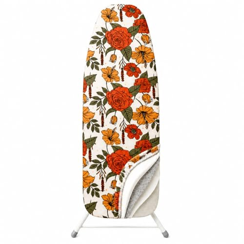 MinoCino Funda para Planchar de Ropa 160 x 60 cm, Grande Funda Tabla Planchado con Almohadilla de Fieltro de 6 mm de Grosor, cordón, Cierres de Velcro, Flores