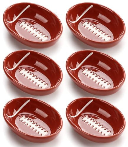 FoldTier 6 Pack Football Bowls Ceramic Football Shaped Dip Bowl 3.15 Inch Small Serving Tray Appetizer Serving Dishes for Tailgate Dinner Sport Event Chip and Dip Sports Game Birthday Party Decoration