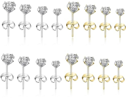 16PCS Silver Earrings for women Studs Gold Stud Earrings for Women Gold Womens Earrings For Studs Tragus Piercing Jewellery 3/4/5/6mm Silver Earings Gifts