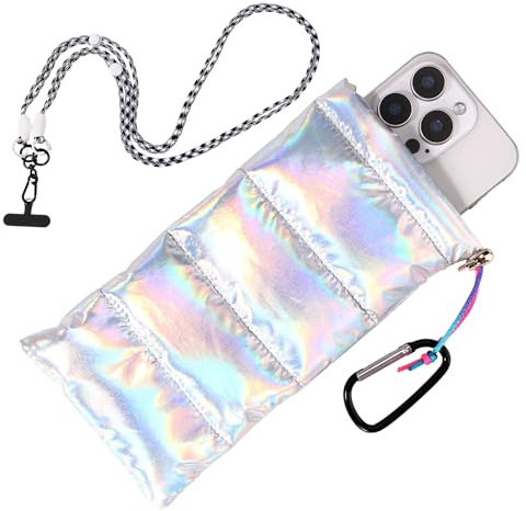 Thermal Phone Case with Lanyard & Connector Kit, Insulated Cellphone Warm Pouch Cell Phone Warmer Bag to Prevent Freezing & Overheating Extend Battery Life for Outdoor Sports Lover Gift (Silver)