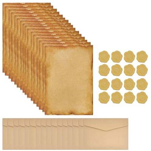 48 Stück Vintage Briefpapier mit Umschlag,mit 16 Vintage Papier Briefumschläge,16 A5 Briefpapier und 16 Wachssiegel-aufkleber,für Liebesbrief,Hochzeit,Geburtstag,Weihnachten,Einladung