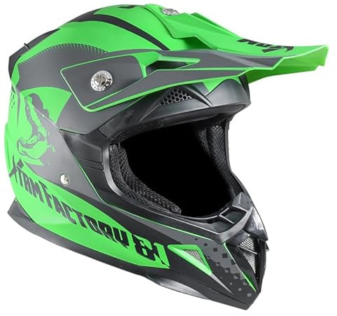 Casque Enfant Moto et Quad - Vert - Taille 47 à 54 cm (4 à 12 Ans) - Casque Enfant homologué CE (ECE/22-06), Protection Sécurisée et Confortable pour Enfants - Casque intégral