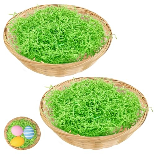 2x OsterköRbchen + 100g Ostergras Grün,Osternester zum Befüllen,Osterkorb Bastkörbe,Weidenkörbe Ostergras Geschreddertes Papier,Osterkorb Zum Befüllen,Osternester Korbflechten für Ostern Eier Deko