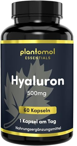 Hyaluron Kapseln hochdosiert - 500mg Hyaluronsäure pro Kapsel - Hyaluronic Acid - 2 Monatsvorrat an Hyaluronsäure Kapseln - plantomol® Essentials
