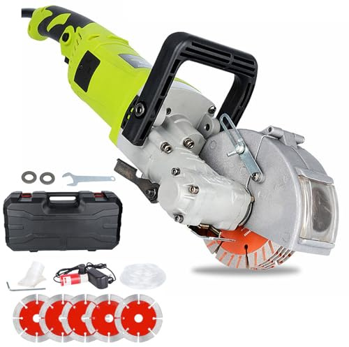 Electric Wall Chaser Cutting Machine - 5 Saw Blades, Adjustable Depth & Width for Cutting Granite, Marble, Concrete, and Stone