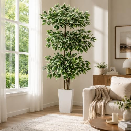 Fairblo Albero Ficus Artificiale 180 cm con Vaso | Pianta Finta Ficus Benjamin, Per Interno ed Esterno, Grande, Per Salotto Giardino Balcone Ufficio