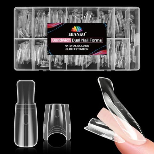 EBANKU 240PCS Poly Gel Nagelformer, Återanvändbara Dual Forms för Polygel Kort Mandel Nagelform Akryl Nagelförlängningsverktyg för Hemsalong Nagelmanikyr