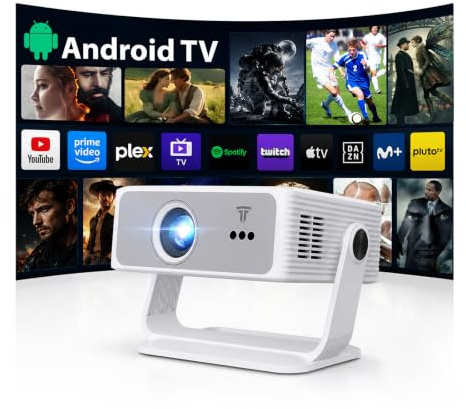 2026 Neue Smart Beamer Integrierte Apps, Android 14, Full HD 1080P Projektor,unterstützt 4K, 25000lumen,Trapezkorrektur, WLAN&BT Beamer Heimkino mit um 270° drehbarem Ständer, Kompatibel Laptop/Handy