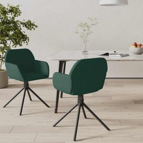 RuiNingRN Swivel Dining Chairs 2 Pieces Dark Green Velvet with Armrest and Backrest, 360 Degree Rotation, Metal and Plywood for Kitchen, Living Room, Office, Modern Design, Stable and Comfortable