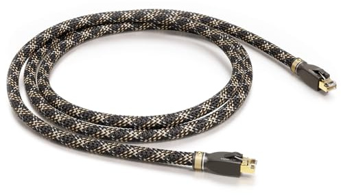 VIABLUE EP-7 Silver CAT6A Câble réseau, patch Ethernet, LAN, 600 MHz, 5 blindages, plaqué or véritable 24 carats, 300 cm x 3 m