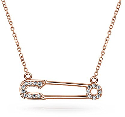 Bling Jewelry Unterstützungssymbol Für Vertriebene Pave Cz Accent Sideways Safety Pin Halskette Anhänger Für Frauen Teen Rosengold Vergoldet .925 Sterlingsilber