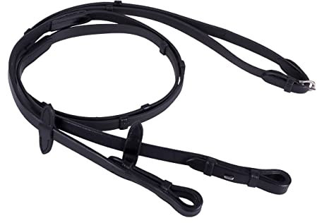 QHP Biothane-Zügel mit Lederstegen (Warmblut, schwarz)