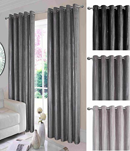 umlout Glimmer Charcoal 44 w X 90 d Velvet Eyelet Ring Top Designer Lined Curtains, Choice Of 8 Sizes And 3 Colours