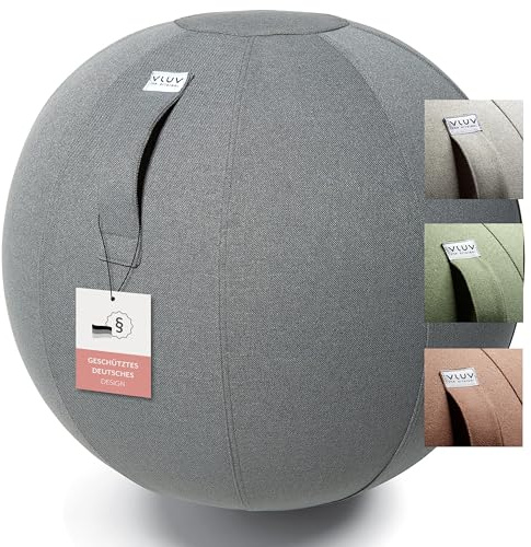 VLUV® BOL SOVA Sitzball Büro Ergonomisch [Atmungsaktiv mit Tragegriff und Wegrollschutz] Waschbarer Stoffbezug | Schwangerschaftsball| Gymnastikball Schwangerschaft Sitzball 65cm