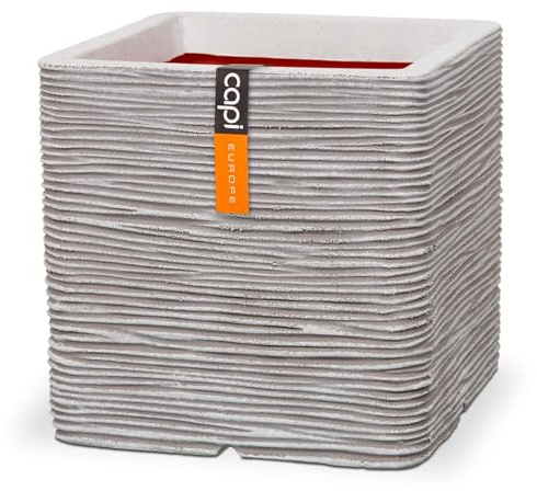 Capi Europe - Topf quadratisch Rib NL - 40x40 - Elfenbein - Blumentopf für den Innen- und Außeneinsatz - Übertopf - Pflanztopf - Pflanzgefäß - Kunststoff - KOFI903