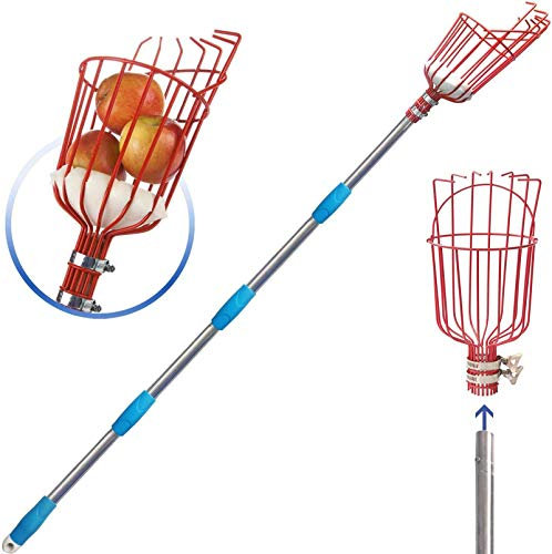 Fruit Picker Tool, Fruit Picker with Basket and Pole,Easy to Assemble & Use Fruits Catcher Tree Picker for Getting Fruits (13ft)