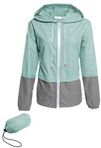 Avoogue Lightweight Raincoat Women's Waterproof Windbreaker Packable Outdoor Hooded Rain Jacket Light Blue XL