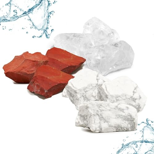 PURAJA Wasserstein Mischung Fit & Vital | Premium Heilsteine Set aus echten Edelsteinen: Bergkristall, Roter Jaspis, Magnesit | 100% natürliche Kristalle