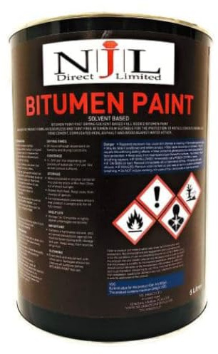 NJL Bitumen Paint Black 5L | Waterproofs Metal, Concrete, Iron, Steel | Solvent-based, Black Metal Paint | Concrete Sealer, Coating Metal Fences, Gutters, Railings and Roofs