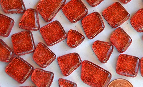 100g Soft-Glas Mosaiksteine unregelmäßig Glitzer Mosaik Glitter (Rot)