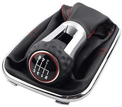 ZPARTNERS Für VW Bora MK4 Golf 4 Jetta a4 98-04 Auto Schaltknauf mit Chromrahmen Schwarz Leder 6 Gang 12mm