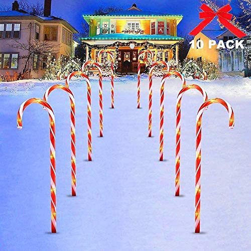 Surakey Festive LED Lichterkette - 10 Stück Weihnachten Beleuchtete Zuckerstangen Lichter Weihnachtsweg Marker, für Garten Dekoration, Gartenstecker Balkon Weihnachtsbeleuchtung Deko Außen
