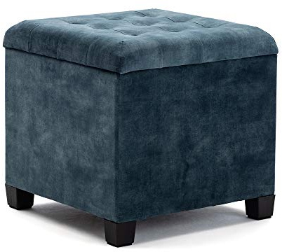 HNNHOME 45cm Cube Cloud Velvet Padded Seat Ottoman Storage Stool Box, Footstool Pouffes Chair with Lids (Teal, Cloud Velvet)