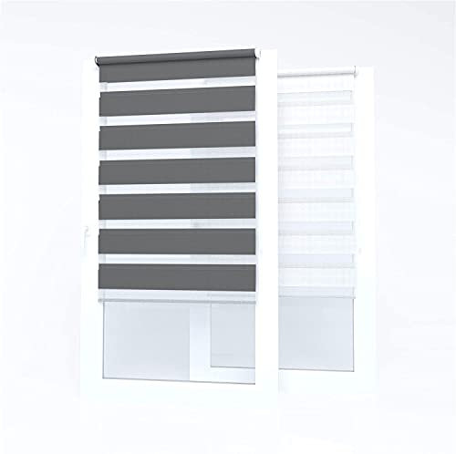 Market-Alley Doppelrollo Klemmfix Rollos ohne Bohren Klemmrollo Duo Rollo Fensterrollo lichtdurchlässig & verdunkelnd für Fenster und Tür (Graphit / 130cm x 150cm / BxH)