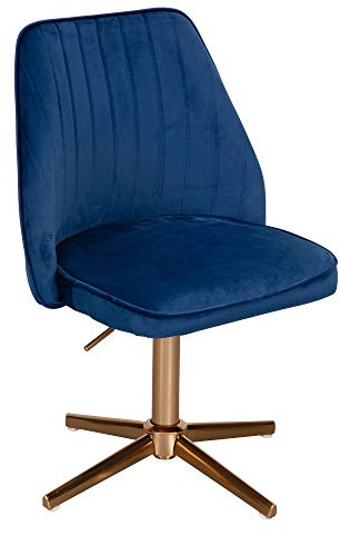 KADIMA DESIGN Samt Drehstuhl Tanaro: Höhenverstellbar, 360° drehbar, Samtbezug, Eisenuntergestell, 120 kg Belastung Farbe: Blau