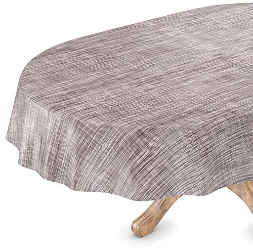 Nappe en Toile cirée, Lavable, Ovale, Bord coupé, Aspect Lin, Aspect Textile, Gris, pour Table de Jardin