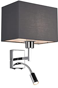 meineWunschleuchte Wand-Leuchte mit Stoffschirm, Leselampe Nachttisch, | Breite 25cm, LED Leselicht & grauer Stoffschirm mit E27 Fassung, LED Flexarm mit 310 Lumen & 3.000 Kelvin warmweiß