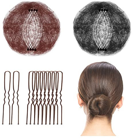 Haarnetz Duttnetz Frisurenhilfe für Ballett,Tänzerin,Frisuren Zubehör für Mädchen,20 Stück Haarnetz Dutt,unsichtbar,50 Stück U-Form Hair Styling Accessories (Schwarz & Braun)