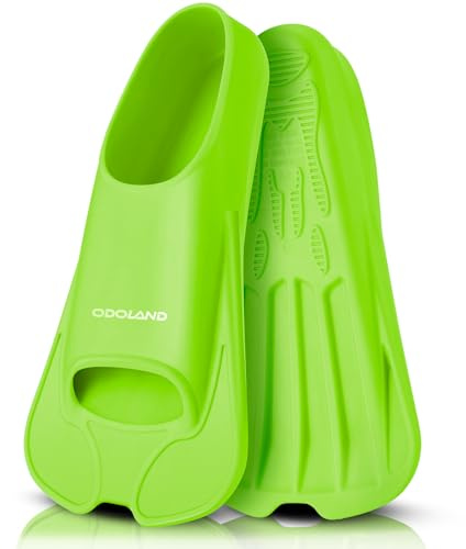 Odoland Pinne da Nuoto, Pinne da Allenamento per Adulti e Bambini, Pinne Corte da Immersione, per Uomo e Donna, per Allenamento al Nuoto o Allo Snorkeling, Verde, S: 37-39