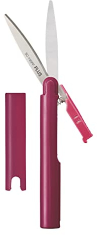 Reiseschere mit beschichteten Schneiden, Taschenschere antihaft, Sicherheitsverschluss mit Kappe, stiftform, Weinrot