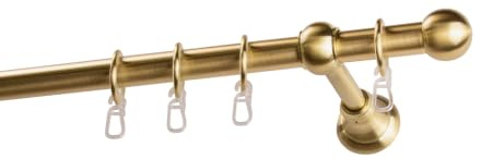 Garesa Gardinenstange Andrea Ø 20mm, 1-läufig, Messing, matt I Stabile Vorhangstange inkl. Ringe + Faltenlegehaken I Mit Endknopf Kugel kurz I 120cm