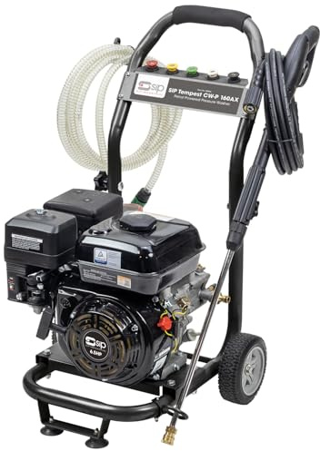 SIP TEMPEST CW-P 160AX Petrol Pressure Washer 6.5hp 162 Bar 402L/hr Wheeled | No Mains Water or Power, Wheeled Frame, 104dB(A) Sound Power, Gates Fences Railings Cleaner, 3.6L Tank, 5 Nozzles, 25kg