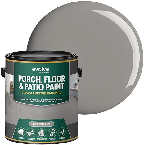 EVOLVE Porch & Floor Paint (Battleship Gray) 1-Gallon – Durable, Scratch-Resistant, Multi-Surface Interior & Exterior Floor Coating, Low VOC, Fade & Weather Resistant