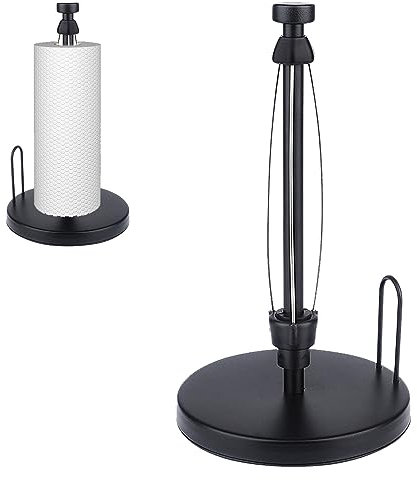 Rustic Stainless Steel Paper Towel Stand - Free Standing Towel Holder for Kitchen or Dining Table (Black)
