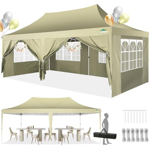 COBIZI Gazebo 3x6 Pieghevole Impermeabile senza Parete Laterale, Gazebo Esterno resistente 3x6 per Feste Campeggio Spiaggia Giardino Commerciale, Tendone Portatile(3 per 6m Cachi)