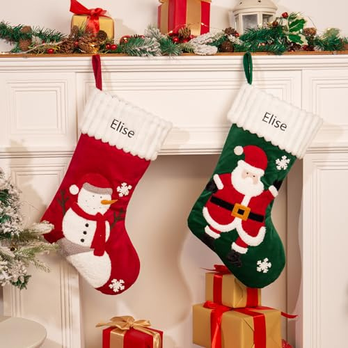 kaululu Weihnachtsstrumpf Personalisierte Nikolausstrumpf mit Namen Weihnachtssocken zum Aufhängen Weihnachtsdekoration für Weihnachtsbaum, Kamin, Kinder