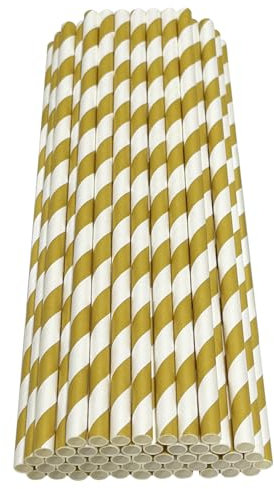 Haobase 50 cannucce di carta biodegradabili per bere cocktail, caffè, bevande fredde (motivo a strisce) (strisce bianche/marroni)